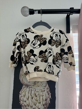 Kids Minnie Mouse Leopard Bow Matching Set - Cream & Black